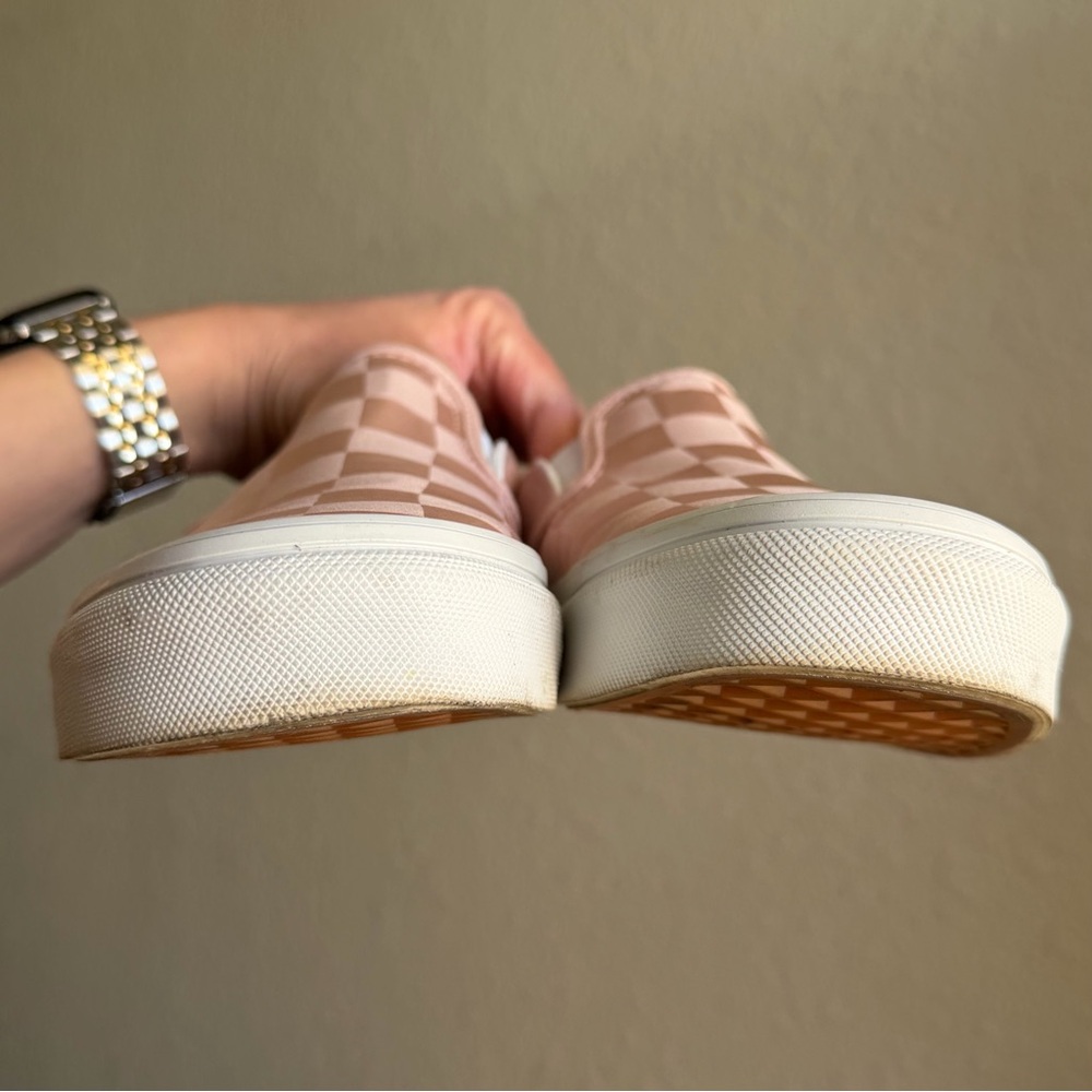 Vans Classic Slip-On Checkerboard Satin Light Pink Shoe - Picture 7 of 12